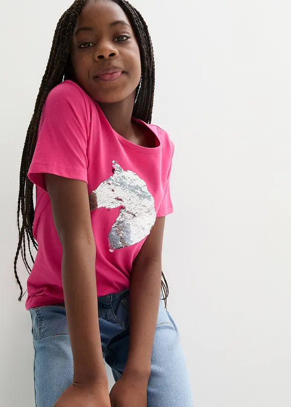 T-shirt fille &agrave; sequins r&eacute;versibles en coton, bonprix