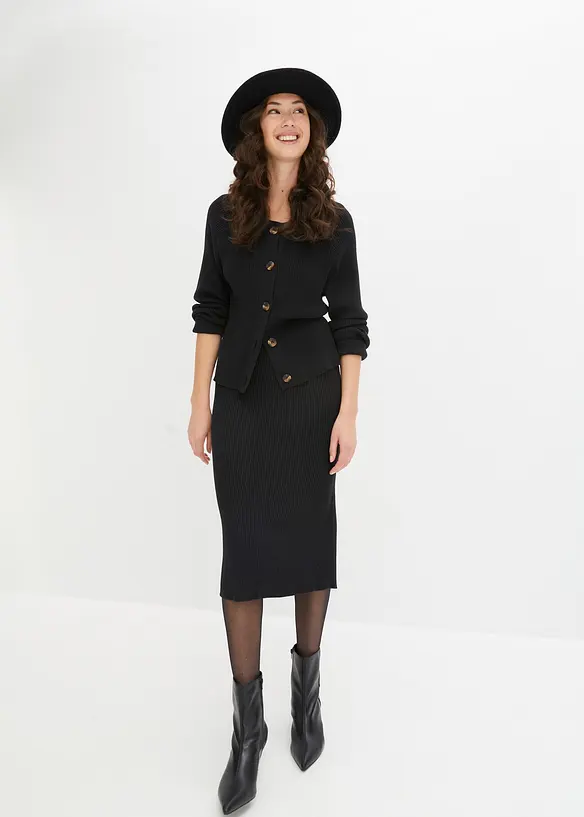 Jupe en maille de viscose mélangée côtelée, bonprix