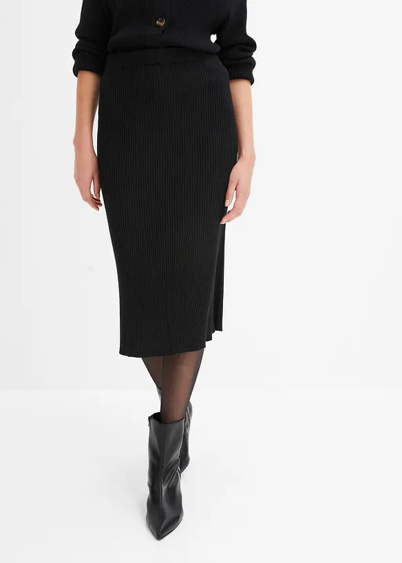 Jupe en maille de viscose mélangée côtelée, bonprix
