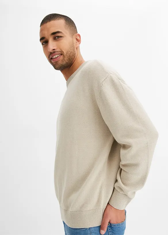 Pull coton à col rond, Loose Fit, bonprix