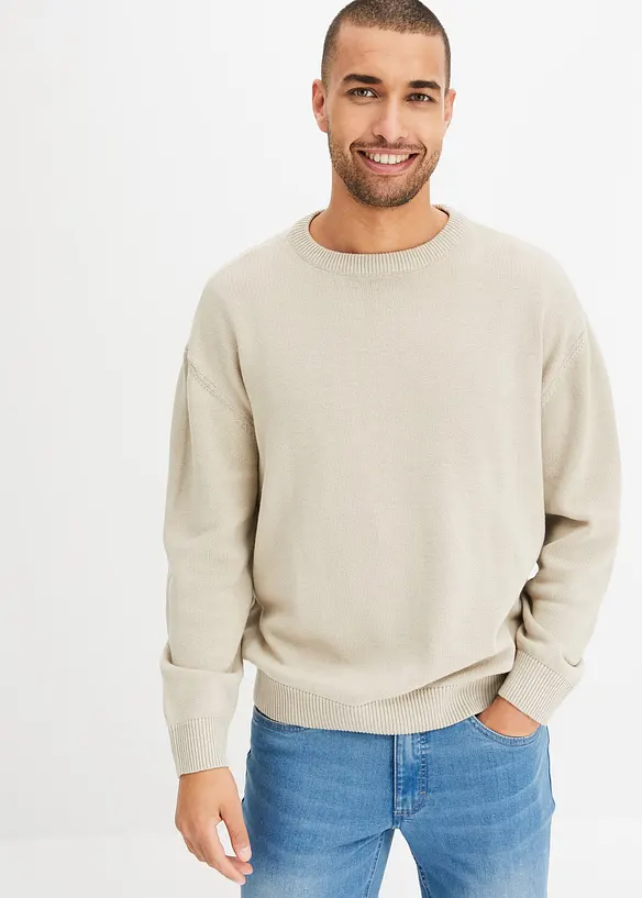 Pull coton à col rond, Loose Fit, bonprix