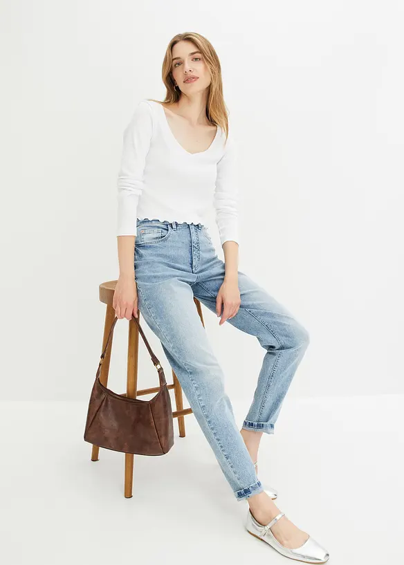 Jean mom taille haute, extensible, bonprix