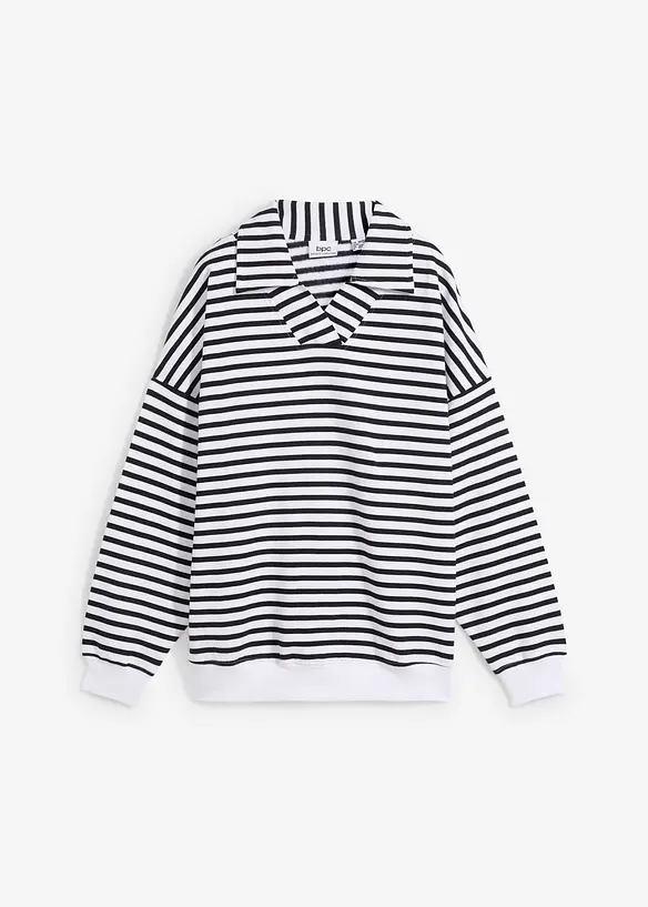 Oversize-Sweatshirt mit V-Ausschnitt und Polokragen, bonprix