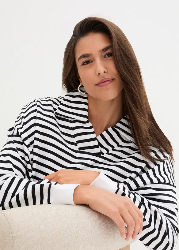 Oversize-Sweatshirt mit V-Ausschnitt und Polokragen, bonprix