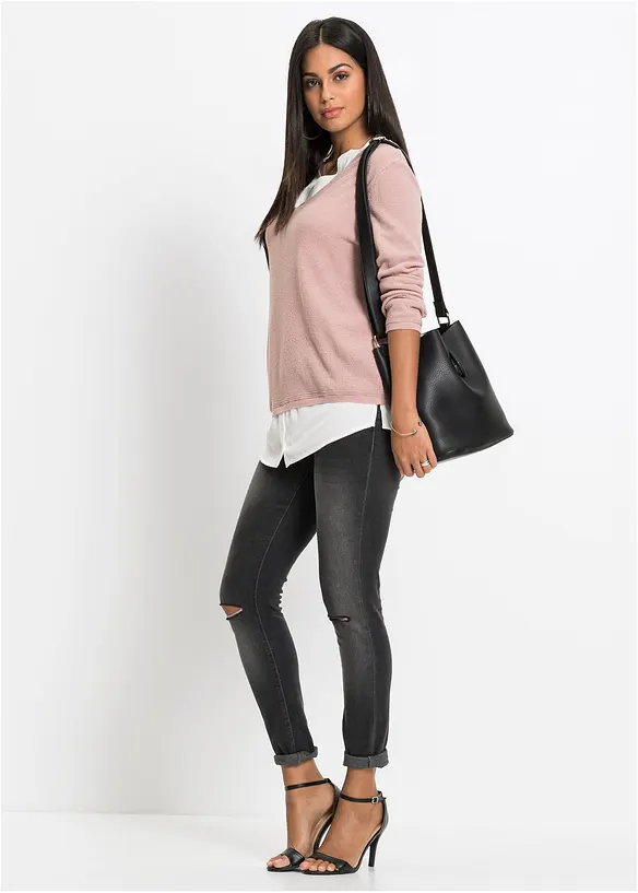 Pull en fine maille avec empiècement chemisier, bonprix