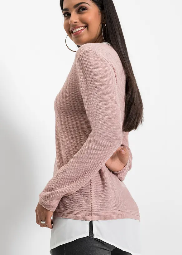 Pull en fine maille avec empiècement chemisier, bonprix