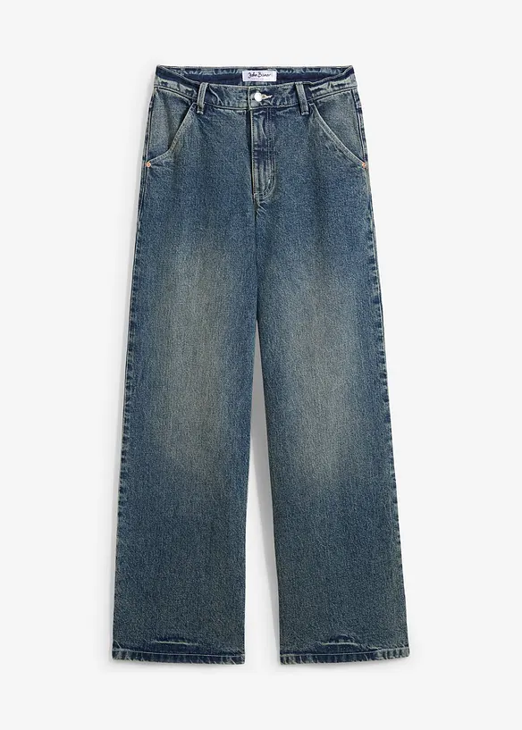Jean large taille haute, peu extensible, bonprix