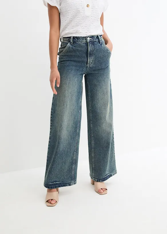 Jean large taille haute, peu extensible, bonprix