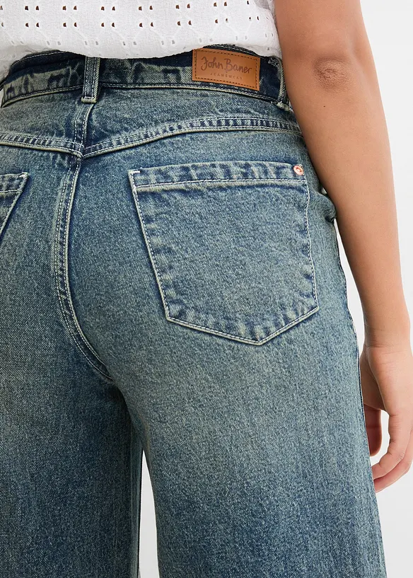 Jean large taille haute, peu extensible, bonprix