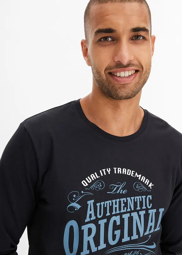 Lot de 2 T-shirts manches longues 100% coton, bonprix