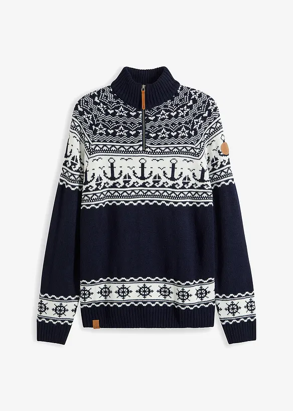 Maritimer Norweger-Pullover mit Troyerkragen, bonprix
