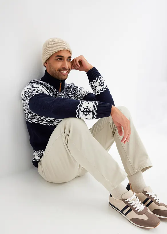 Maritimer Norweger-Pullover mit Troyerkragen, bonprix