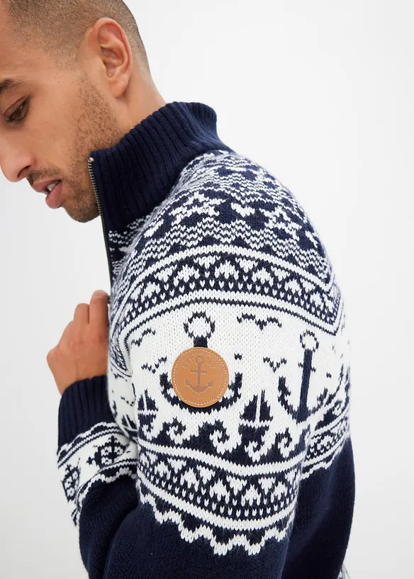Maritimer Norweger-Pullover mit Troyerkragen, bonprix