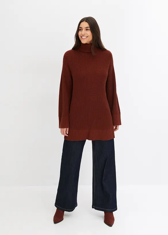 Pull col roulé oversize en coton mélangé, bonprix