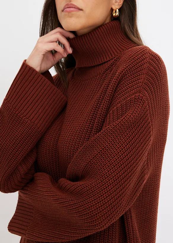 Pull col roulé oversize en coton mélangé, bonprix