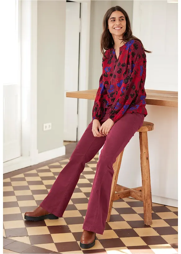 Pantalon Flare en velours côtelé extensible avec taille haute confortable, bonprix