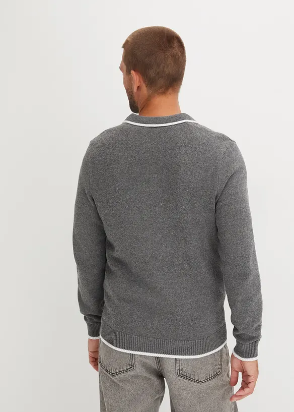Pull col polo en coton recyclé majoritaire, bonprix