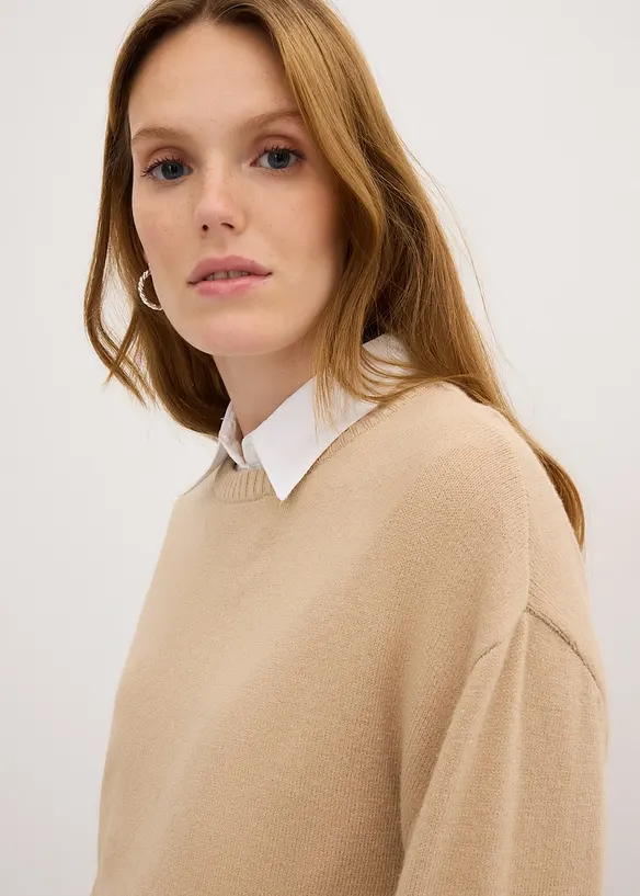 Long-Feinstrickpullover mit Seitenschlitzen aus Viskose-Mix, bonprix
