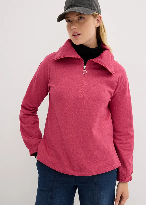 Sweatshirt mit gro&szlig;em Troyer- Kragen, langarm, bonprix