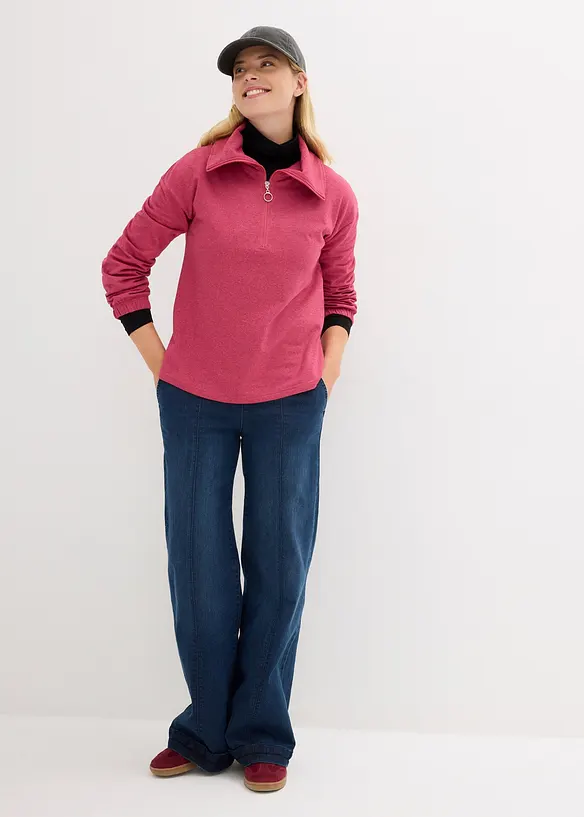 Sweatshirt mit gro&szlig;em Troyer- Kragen, langarm, bonprix