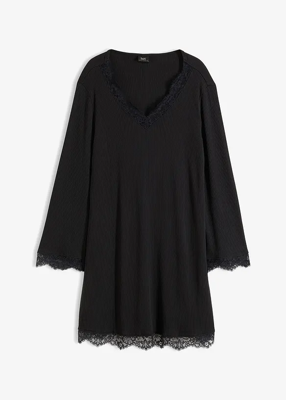 Nachthemd aus Rippe mit Spitze, bonprix