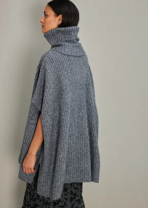 Pull poncho en laine m&eacute;lang&eacute;e, bonprix