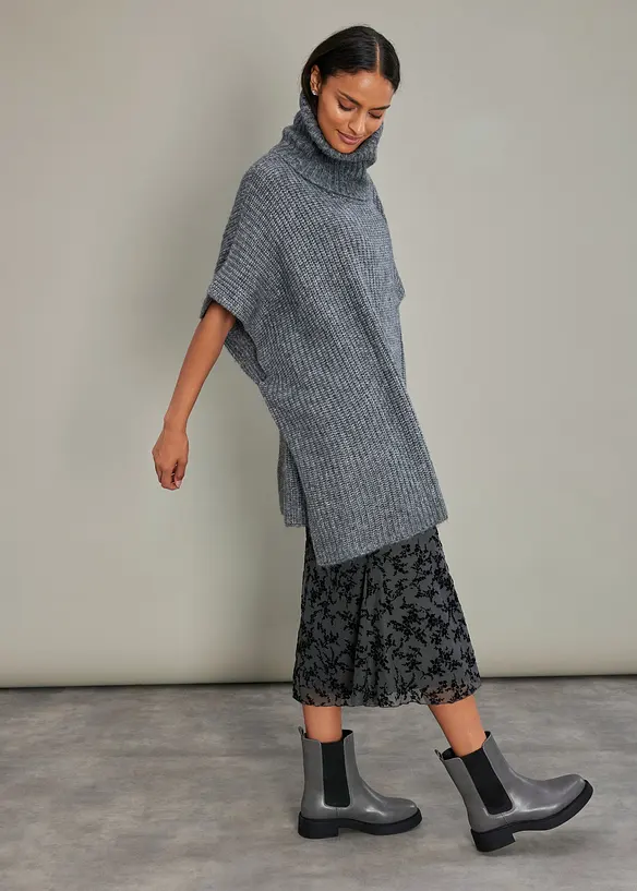 Pull poncho en laine m&eacute;lang&eacute;e, bonprix