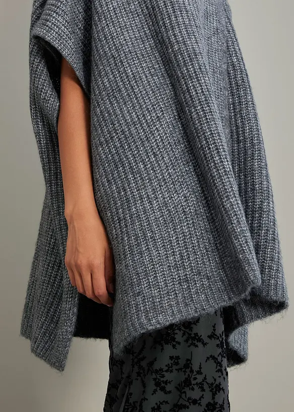 Pull poncho en laine m&eacute;lang&eacute;e, bonprix