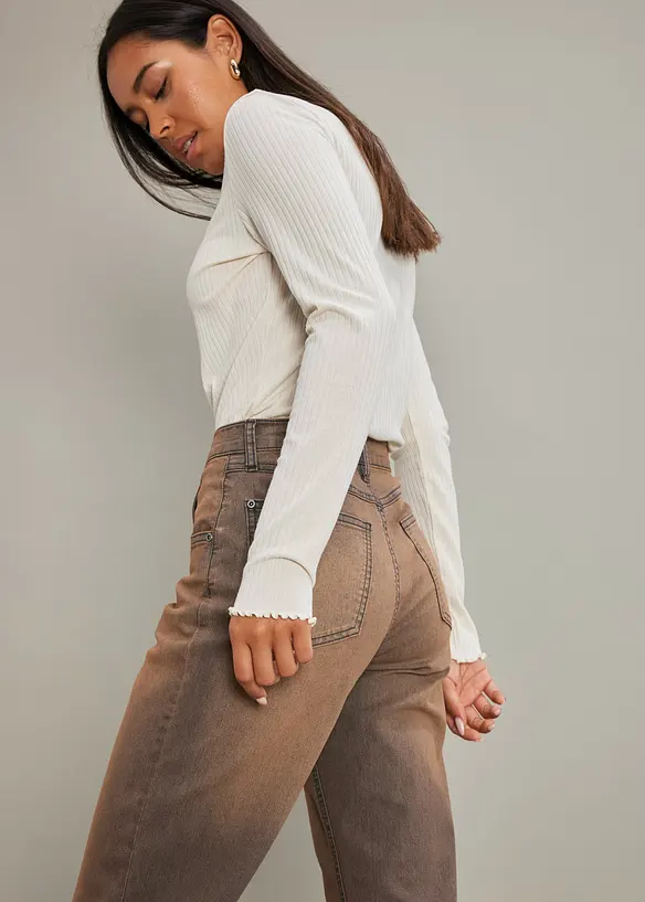 Jean Wide Leg, taille haute, délavage vintage, bonprix
