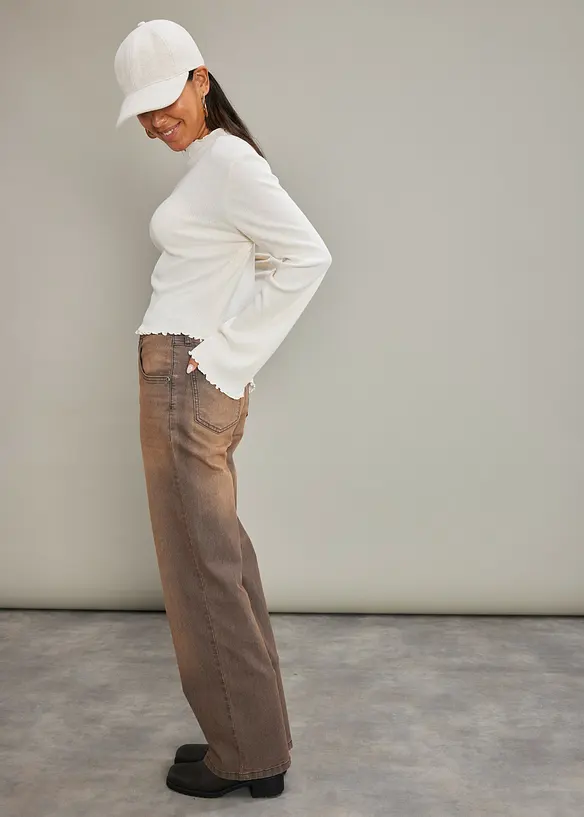 Jean Wide Leg, taille haute, délavage vintage, bonprix