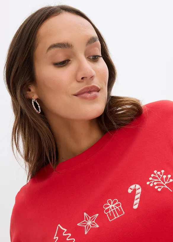 Besticktes Weihnachts-Langarmshirt, oversized, bonprix