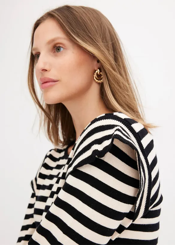 Pull rayé à volants, bonprix