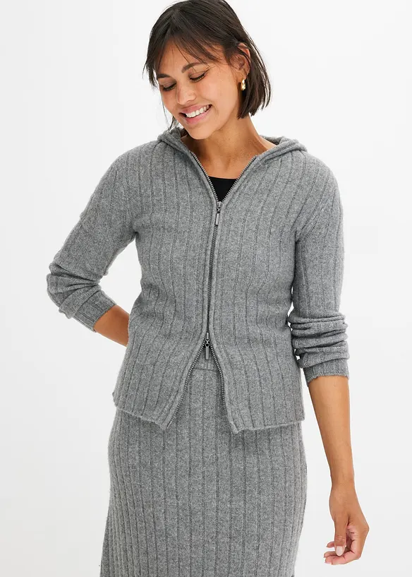 Gilet en maille côtelé avec capuche, bonprix
