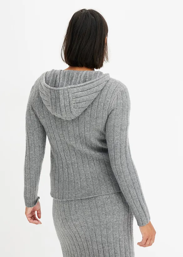 Gilet en maille côtelé avec capuche, bonprix
