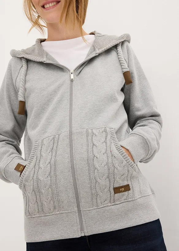 Sweatjacke mit Strickkapuze und Tasche, bonprix