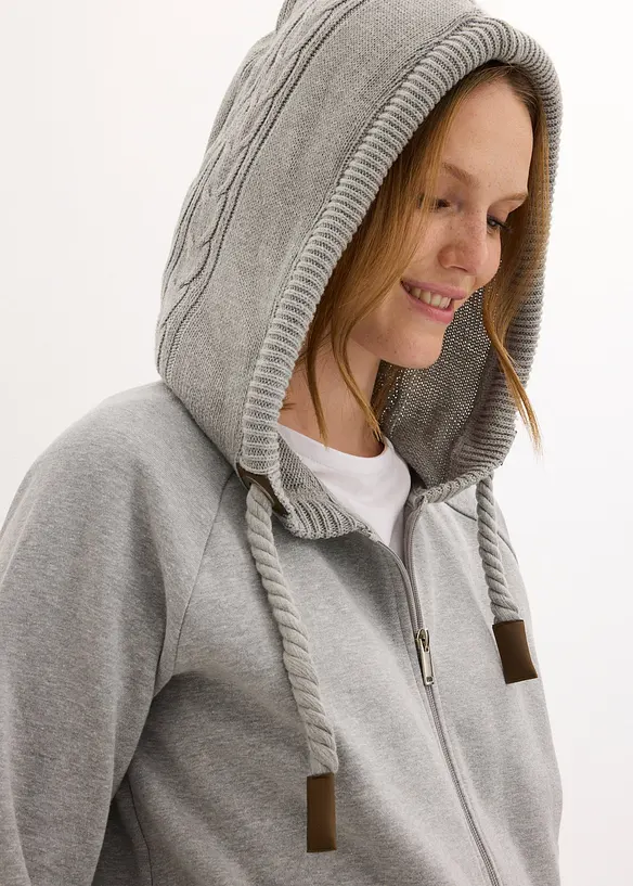 Sweatjacke mit Strickkapuze und Tasche, bonprix