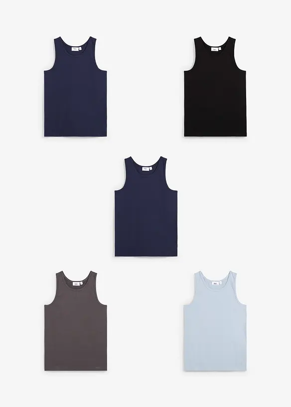 Lot de 5 débardeurs en coton extensible, bonprix