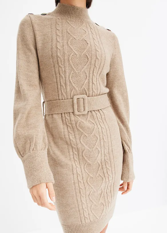 Robe en maille avec ceinture, bonprix