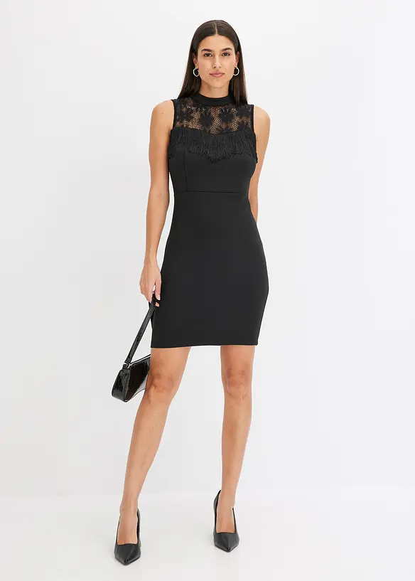 Robe fourreau en jersey néoprène rigide à franges, bonprix