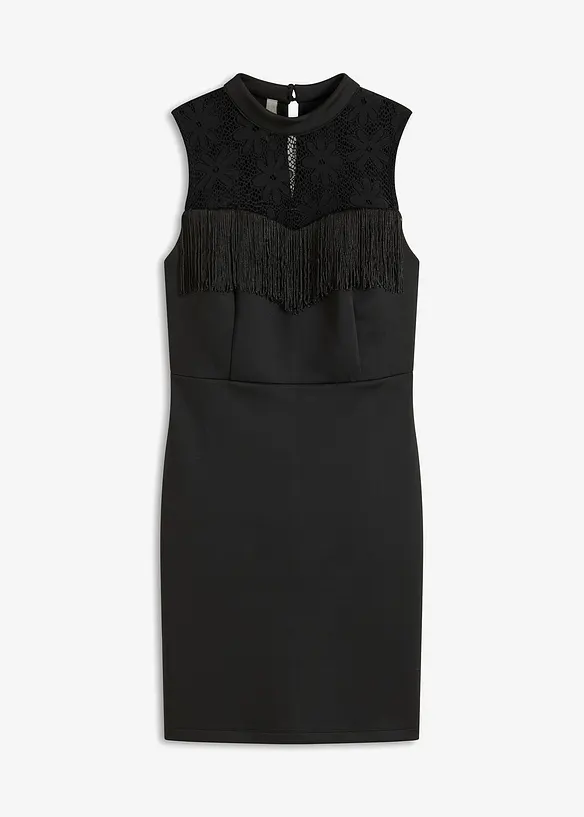 Robe fourreau en jersey néoprène rigide à franges, bonprix