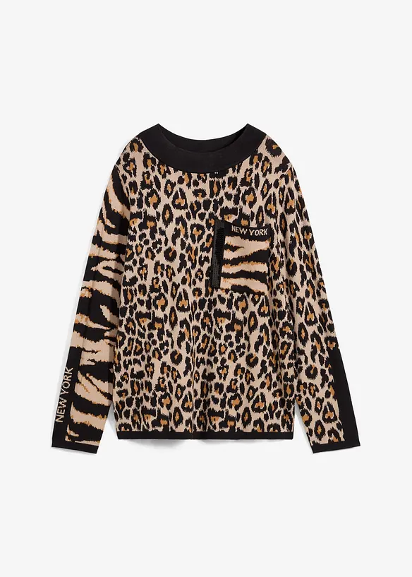 Feinstrickpullover im Leoprint Design, bonprix