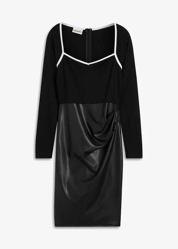 Figurbetontes Jerseykleid mit Lederimitat, bonprix