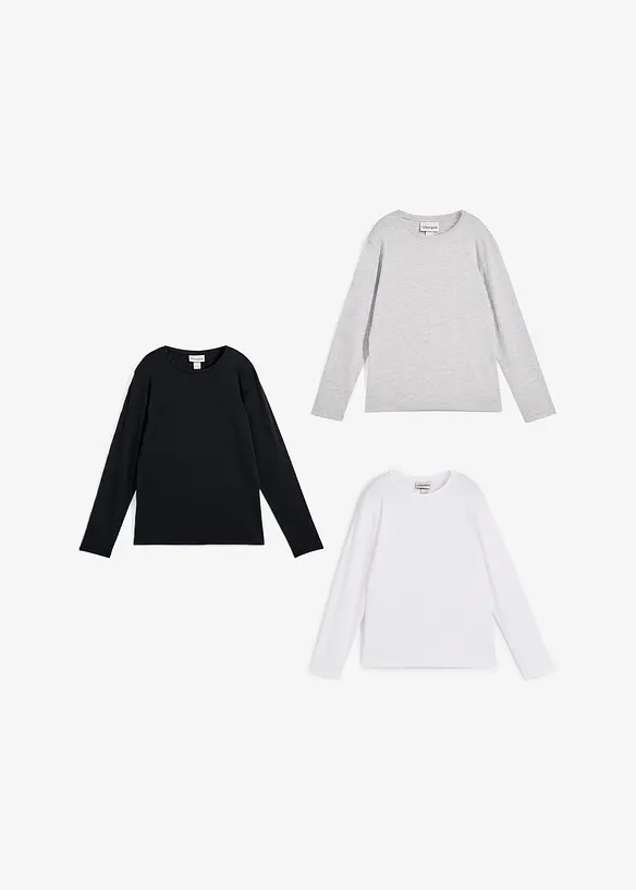 Lot de 3 T-shirts manches longues coton, bonprix