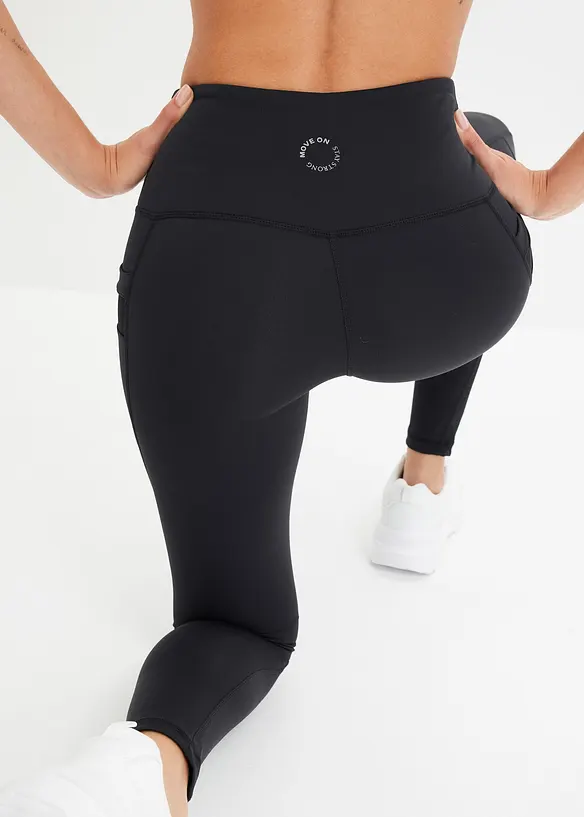 Komfort-Sport-Leggings mit transparentem Mesh und Handytasche, bonprix