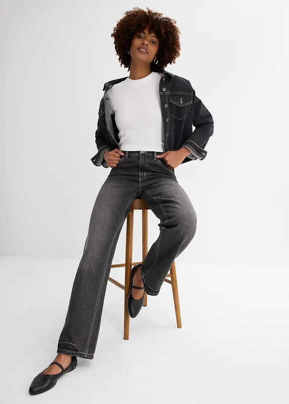 Jean droit taille haute, loose, bonprix