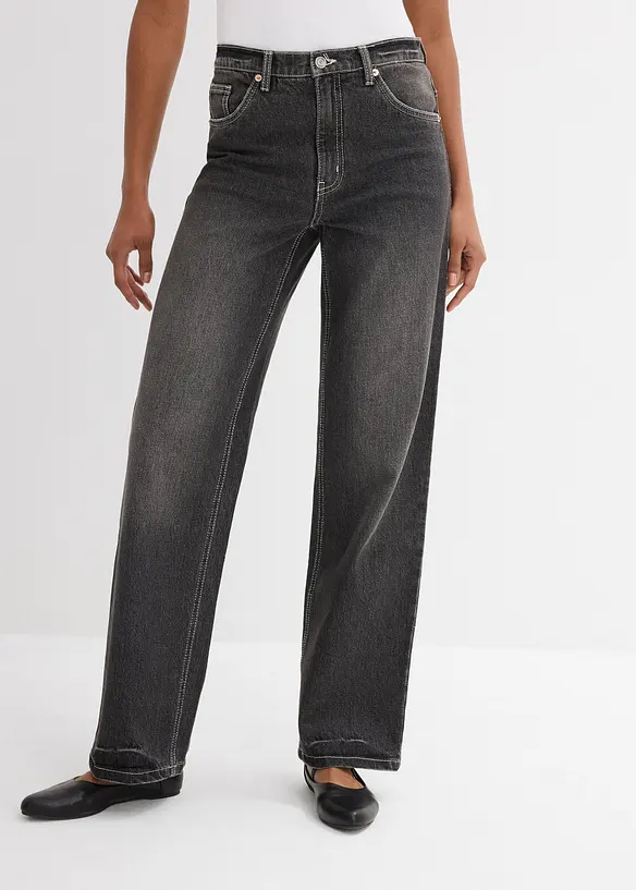 Jean droit taille haute, loose, bonprix