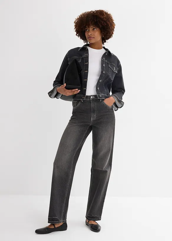Jean droit taille haute, loose, bonprix