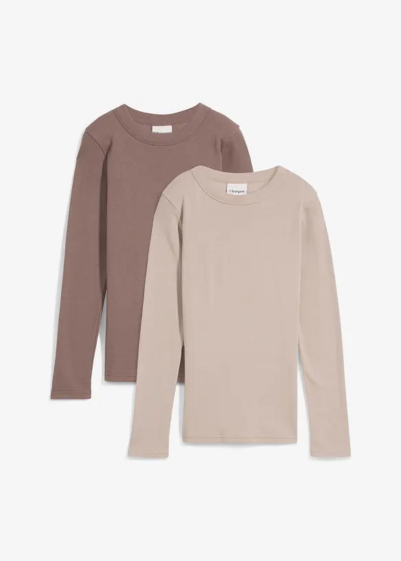 Lot de 2 T-shirts côtelés, bonprix