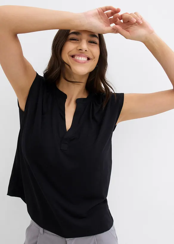 Kurzarmshirt mit Henley-Ausschnitt aus Viskosemix, bonprix