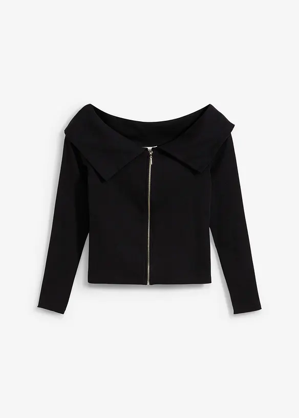 T-shirt côtelé à col Bardot, bonprix